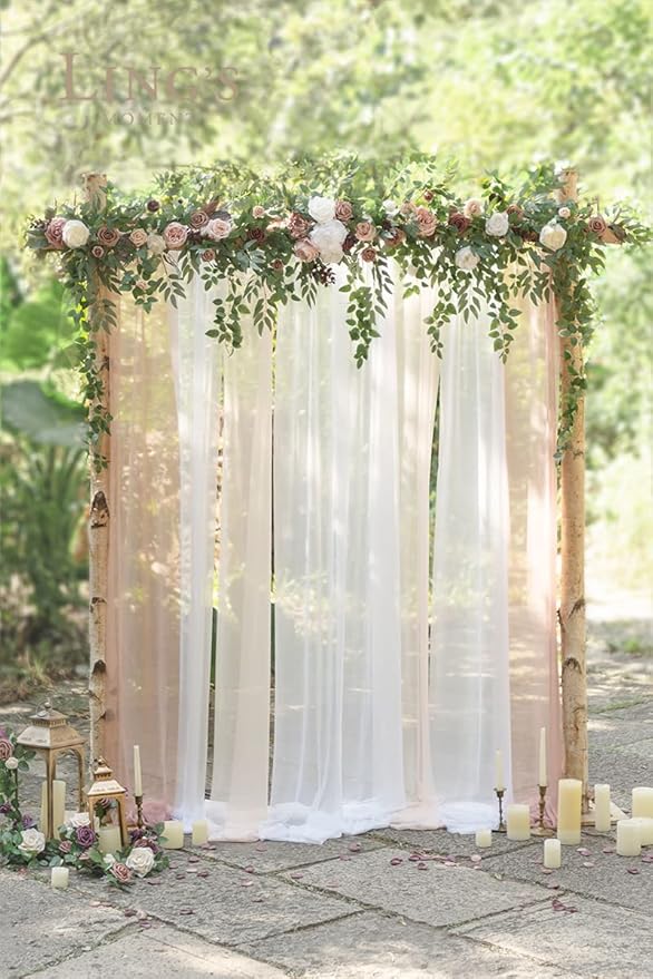Ling's Moment 6.5FT Backdrop Floral Garland, Spring Artificial Wedding Arch Flowers Pink Decor, Blush Ceremony Reception Hanging Dusty Rose Arbor Arrangement Outdoor Party Swag Home Garden Decorations