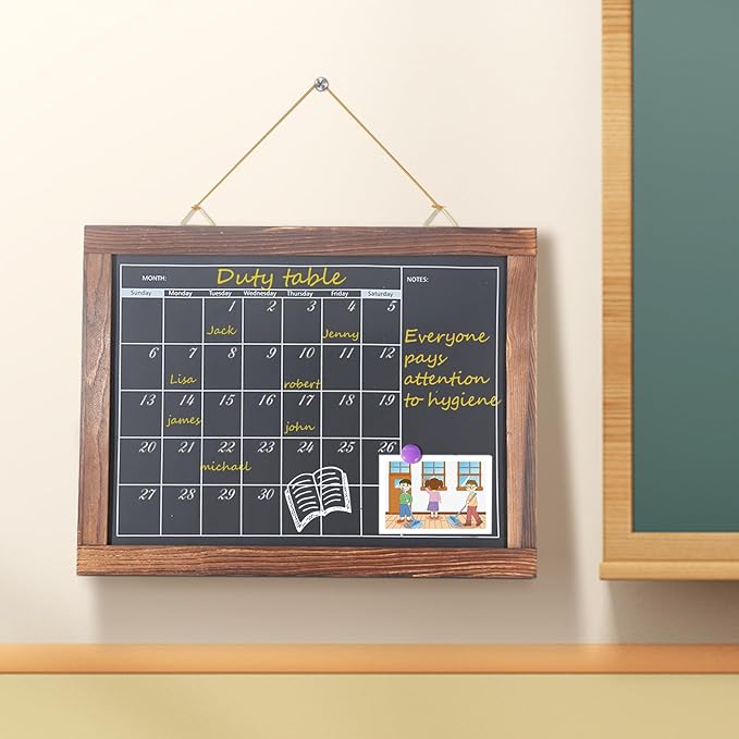 Magnetic Chalkboard Calendar for Wall Monthly Planner Board Wite Wood Frame Reusable Planning Blackboard for Record Daily Tasks List 16" x 24"