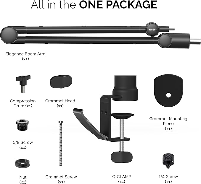 IXTECH Microphone Boom Arm with Desk Mount, 360ยฐ Rotatable, Adjustable and Foldable Scissor Mounting for Podcast, Video Gaming, Radio and Studio Audio, Sturdy and Universal - Elegance Model