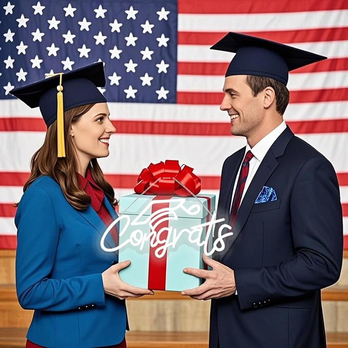 Congrats Grad Neon Sign for Backdrop wall decor,Dimmable USB Powered Light Up Letters for Dorm Walls,White Grad Gifts Sign for Graduation ClassRoom Party bedroom size:16.14 * 7.6 inch