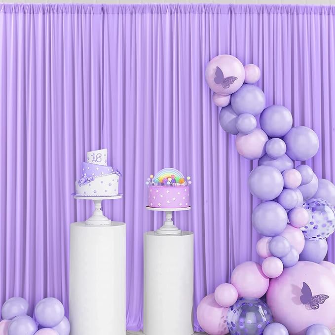 50 ft x 10 ft Wrinkle Free Lavender Backdrop Curtain for Parties, Polyester Light Purple Photo Backdrop Drapes 10 Panels 5x10ft for Baby Shower Photoshoot Wedding Birthday Party Photography Curtains
