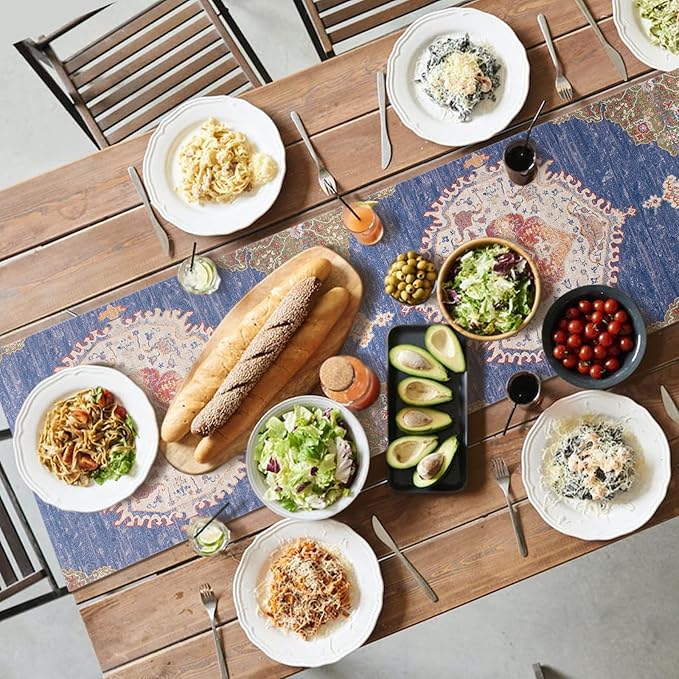 Snycler Table Runner Boho Table Runners Vintage Elegant Farmhouse Table Center Linen Decor for Home Dining Party Entrance (13x48 Inch) Navy Blue