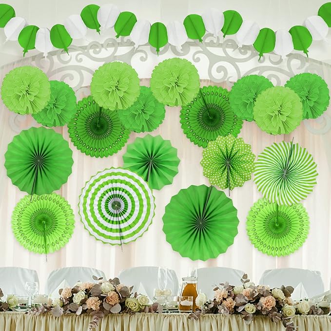 Green Party Decorations, Papar Fans Pompoms Fans Garlands for Birthday Wedding Graduation Summer Forest Carnival St.Patrick's Irish Party Decorations