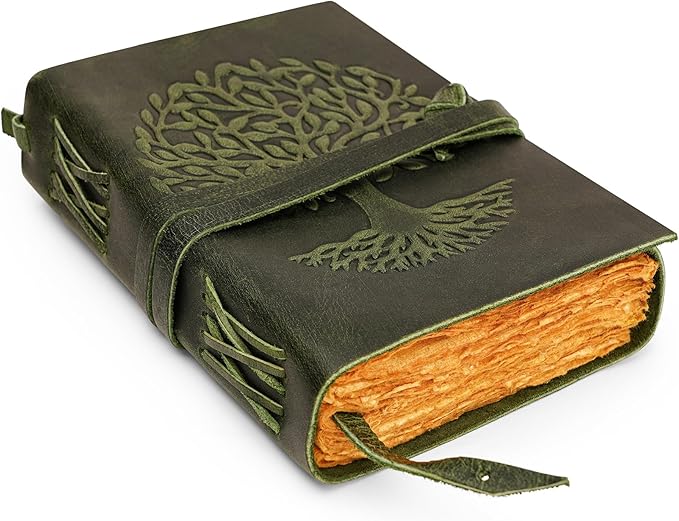LUXEORIA Tree Of Life Leather Journal for Women and Men, Handcrafted Leather Journal for Writing Womens, Sketchbook, Travel Diary with Unlined Deckle Paper, Dark Green 6x8