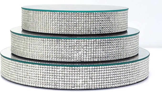 GIMORRTO Diamond Display Riser Stands 3 Set, Glam Accent Table Display Platform for Decorative Pieces, Mirrored Showpeice 3 Pack, Centerpiece Displayer (Round 3PC)
