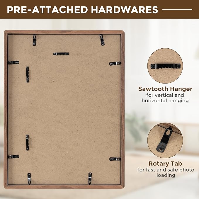 12x16 Frame USA-Sourced Natural Walnut Wood Solid Wood Photo Frame Handcrafted Rounded Corner with Mat to 8.5x11 Picture Frame Display with Real Glass Family Picture, Wedding Photo, Certificate