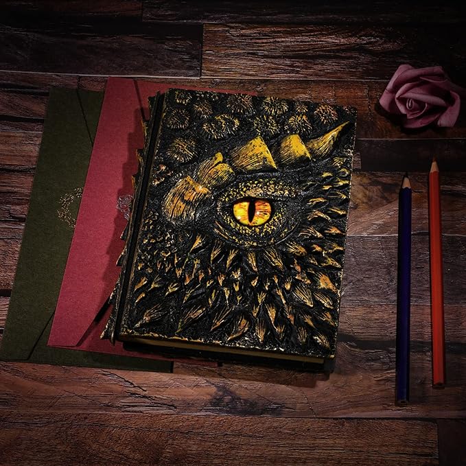 molshine A5 (7.3" x 5.1") 3D Dragon Embossed Journal,Resin Engraving Notebook,Retro Diary,100 Sheets Blank Paper,Hardcover Travel Notepad for Writing,Sketchbook,Collection,Gift,Decoration (Gold)