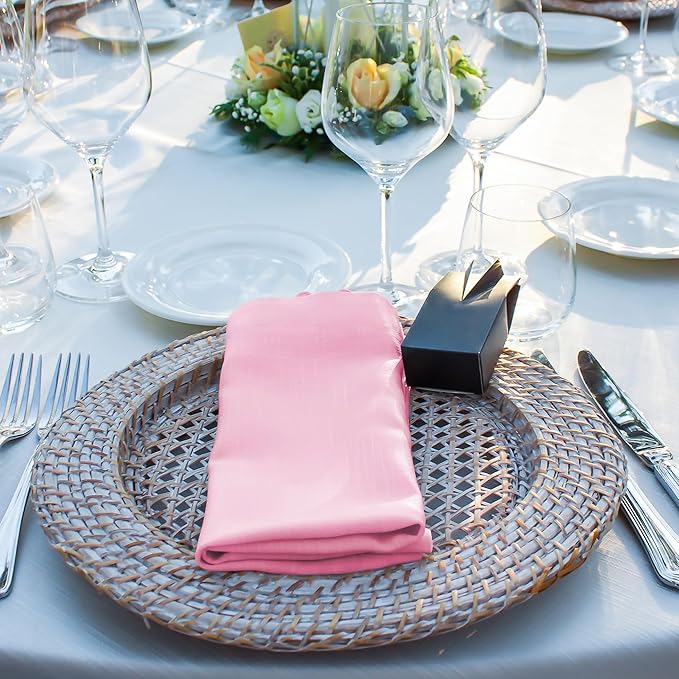 ANECO 12 Pieces Satin Napkins Soft Dinner Napkins Square Table Napkins 17 x 17 Inches for Restaurant Weddings Party Dinner Decoration (Pink)