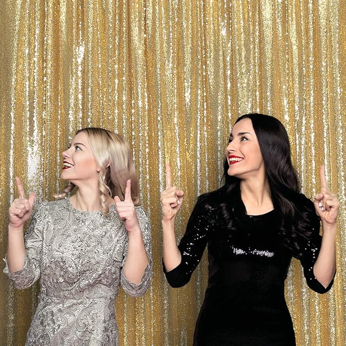 SquarePie Sequin Backdrop Curtain Less See Through Thick Background for Party 4FT x 8FT Gold