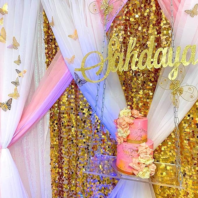 Big Payette Sequin Backdrop 4ftx8ft Gold Shimmer Backdrop Curtains Glitter Fabric Drapes for Birthday Party Baby Shower Decorations