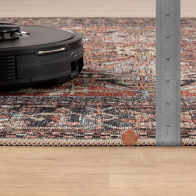 Bloom Rugs Washable Non-Slip 3' x 5' Rug - Terracotta/Blue Traditional Medallion Area Rug for Living Room, Bedroom, Dining Room, and Kitchen - Exact Size: 3' x 5'