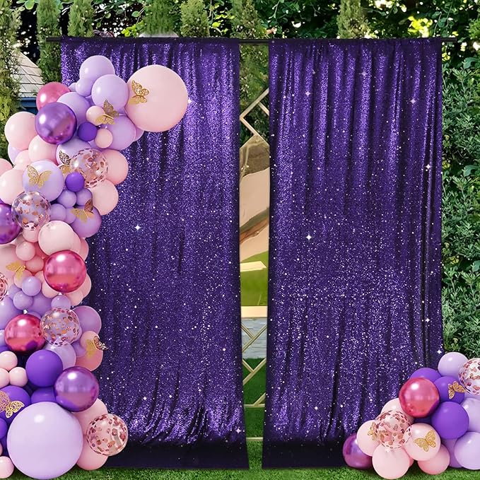 PartyDelight Sequin Backdrop Purple 2 Panels 5Ft x 10FT Photography Photo Booth Back Drop Wall Decoration Outdoor Wedding