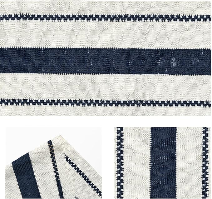 Artoid Mode Dark Blue Farmhouse Woven Rustic Table Runner, Seasonal Holiday Hollow Kitchen Dining Table Decoration for Home Party Decor 12x108 Inch