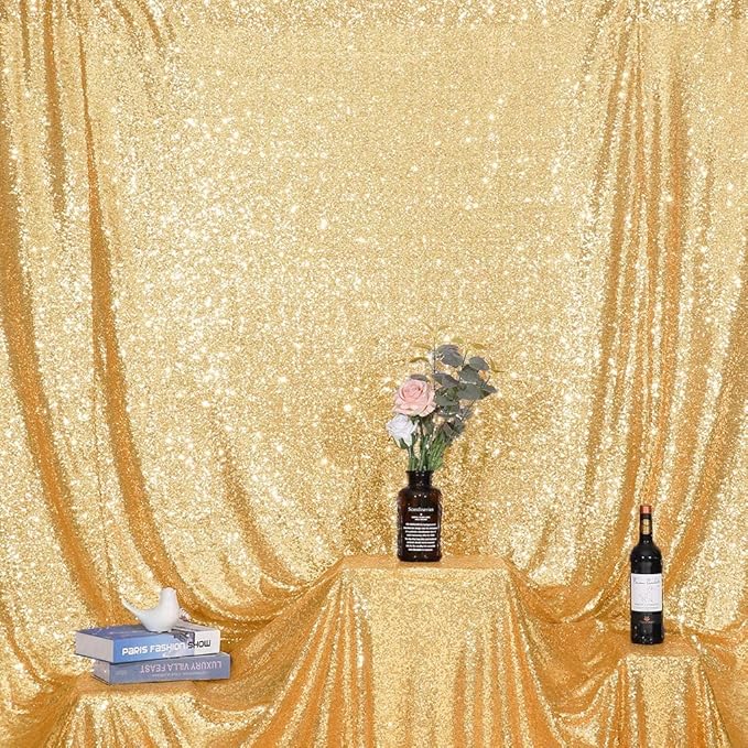 Juya Delight 10ft x 10ft New Gold Sequin Photography Backdrop Curtain for Wedding Party Decoration Festival Ceremony