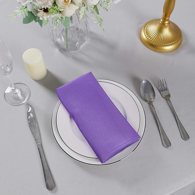 Cloth Napkins 20x20 inch Washable Polyester Dinner Napkins Soft Table Napkins for Wedding Party Dining Banquet(Purple,100PCS)