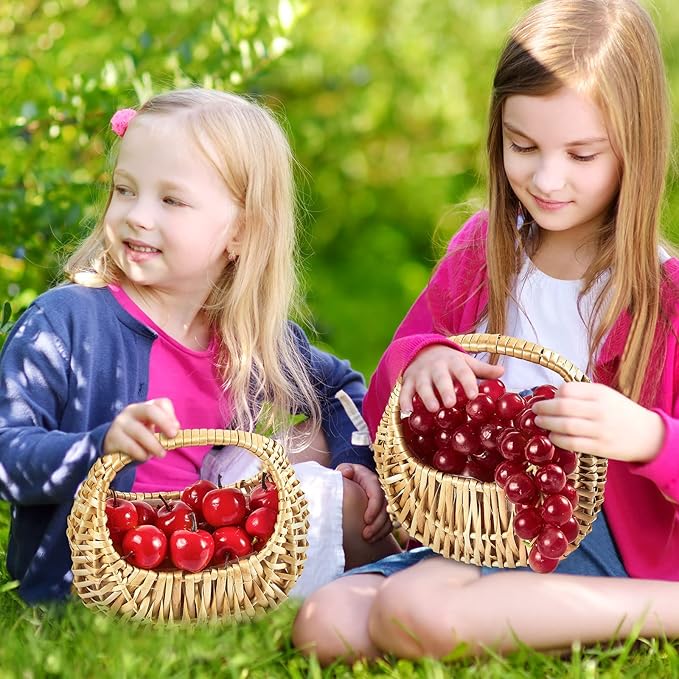 Taiyin 6 Pack Rattan Flower Girl Basket Small Half Moon Straw Wicker Basket with Handle Ideal for Wedding Flower Girl,Picnic,Garden Storage and Home Decor (Nature)