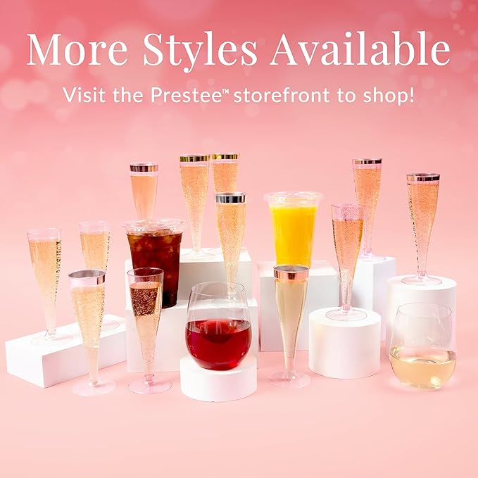 Prestee 24 Clear Plastic Coupe Glasses 4oz - Disposable Plastic Cocktail Cups, Martini Glasses, Margarita Glass, Champagne Glass for Parties, Cinco de Mayo, Taco Party, Weddings Decorations