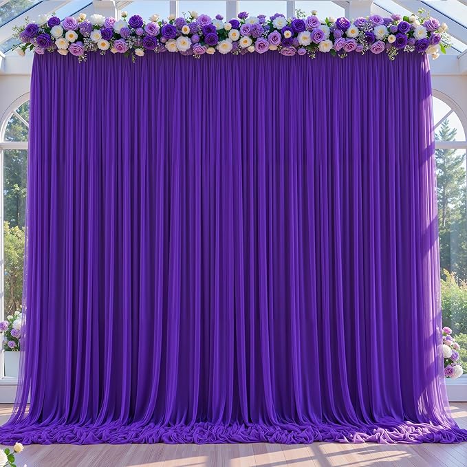 Purple Tulle Backdrop Curtain for Parties Wedding,5ft x 10ft Wrinkle Free Curtain Backdrop,2 Layer Drapes for Backdrop,Polyester Wedding Back Drop for Bridal Shower Birthday Baby Shower Photography