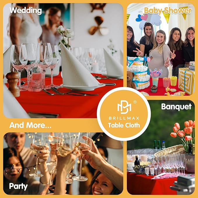 BRILLMAX 8 Pack Red Tablecloths for 8 Foot Rectangle Tables 60 x 126 Inch - 8ft Rectangular Bulk Linen Polyester Fabric Washable Cloth Cover for Wedding Reception Banquet Birthday Party