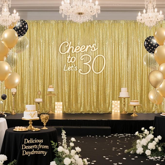 Gold Sequin Backdrop Curtain 2 Panels 2FTx8FT Glitter Photography Backdrop for Party Wedding Birthday Christmas Decorations