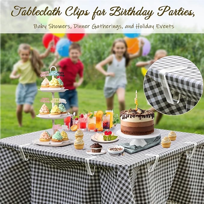 24 Pcs Clear Table Cloth Holder Clips for Thick Tables, Plastic Tablecloth Clips for Outdoor Tables, Picnic Table Cover Clips Clamps for Wind, Table Cloth Clips for Party Camping Christmas Birthday S