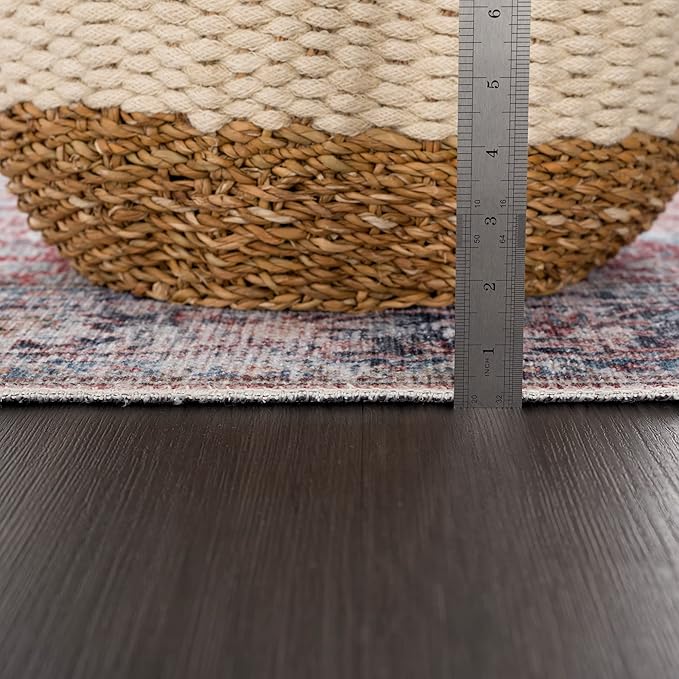 Bloom Rugs Washable Non-Slip 2x3 Rug - Brick/Dark Blue Traditional Oriental Area Rug for Living Room, Bedroom, Dining Room, and Kitchen - Exact Size: 2' x 3'