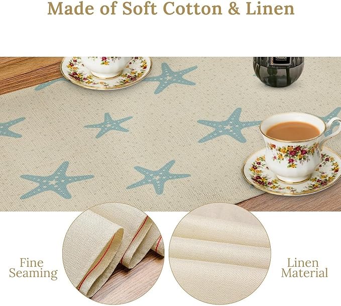 Sea Turtle Table Runner Marine Life Starfish Nautical Blue Green Ocean Theme Kitchen Table Decorations for Indoor Outdoor Home Party Decorations 13 * 90 Inch