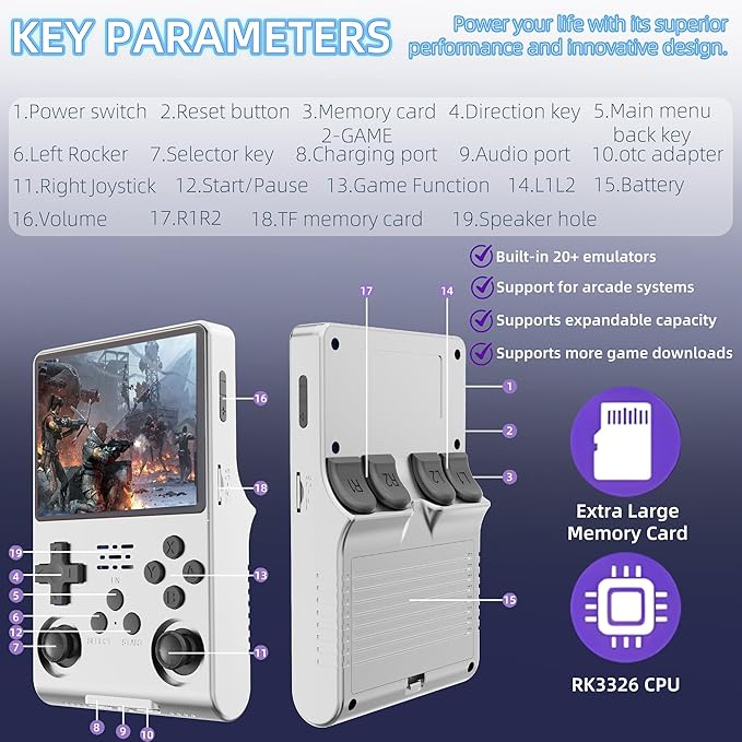 R40S PRO Retro Gaming Console, 30000+ HD Games Handheld Game Console, 3800mAh Rechargeable Mini Retro Video Console with 256GB TF Card, Portable Pocket Arcade (White)