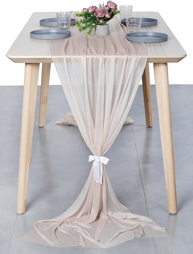 MDS Halloween Chiffon Table Runner - 10 Pack, 29 x 170 Inches, 14ft Each - Sheer Spooky Table Runners for Haunted House Parties, Trick-or-Treat Tables, Witchy Décor, Wedding & Events - Nude