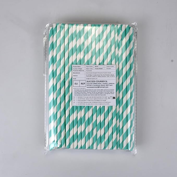 Light Blue 7.75 inch Disposable Paper Straws for Drinking, 100 Counts, Eco-friendly - for Baby Shower, Party, Decoration, Paper Crafts Sticks