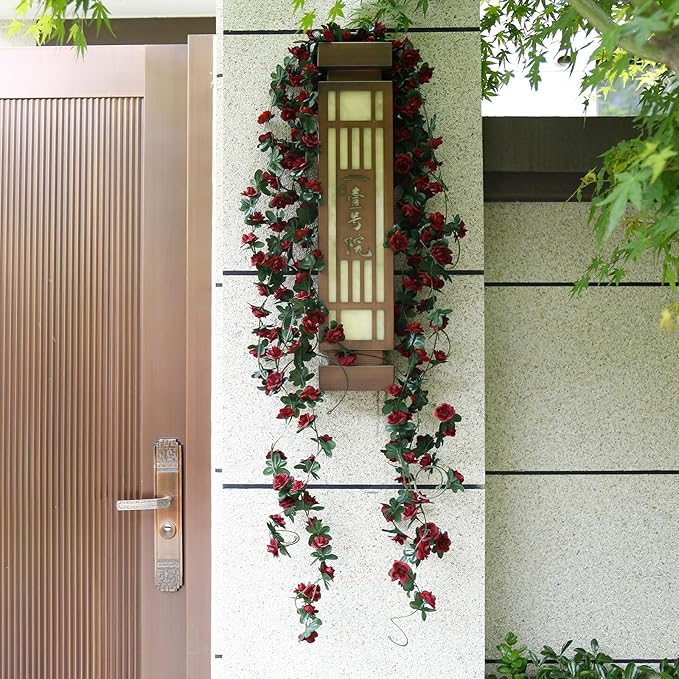 12 PCS 98.4 FT Artificial Flower Garland Red Rose Garland for Wedding Room Decor(12,Wine Red)