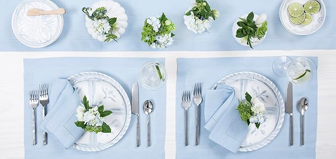 Solino Home Sky Blue Table Runner 90 Inches Long - 100% Pure Linen Hemstitch 14 x 90 Inch Table Runner for Dining, Holiday - Classic Hemstitch