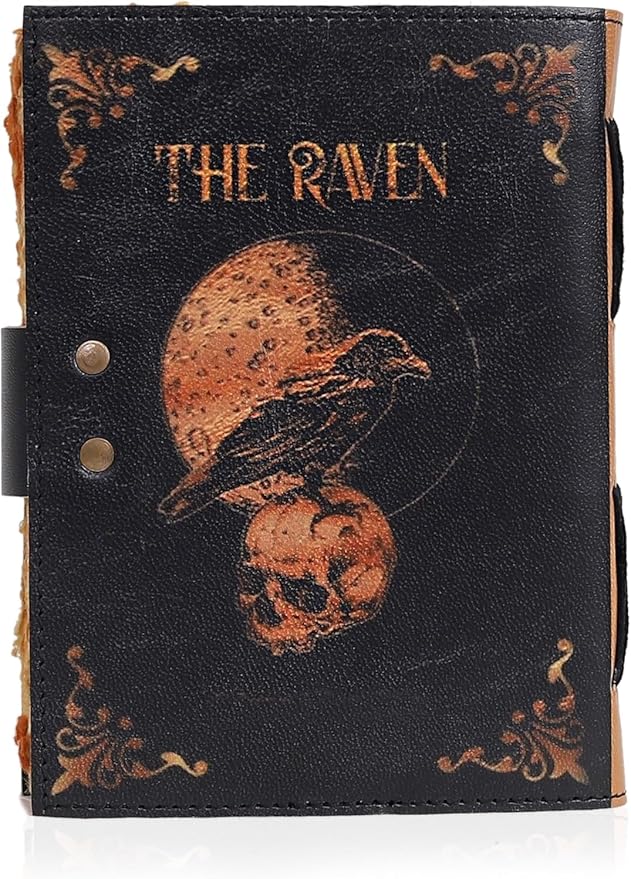 Leather Gothic Journal Magical Raven Skull Spiral Notebook Mystery Crow Journal Grimoire Witchcraft Spellwork Journal Great for Halloween and Raven Lovers Aesthetic Leather Journal for Men and Women (10 x 7 inches)
