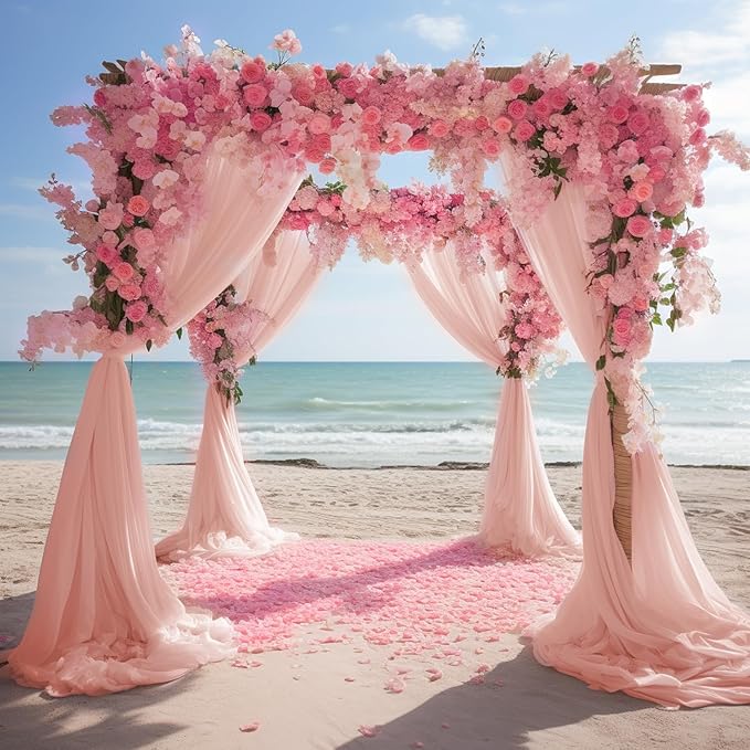 Wokceer Blush Wedding Arch Draping Fabric Backdrop 3 Panels 28.7" X 20FT Sheer Drapes Fabric for Wedding Arbor Ceremony Party