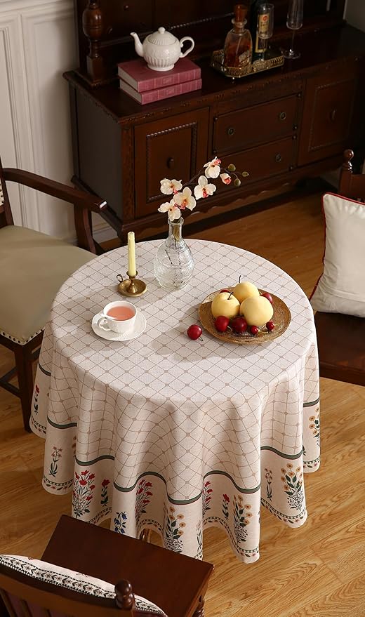 ISAENNE Designer Vintage Linen Floral Small Round Tablecloth,Fall Colorful Modern Table Cloth,Anti-Wrinkle Decor Tablecloths for Dining Thanksgiving Kitchen Christmas,Diameter 55"-Bertina E