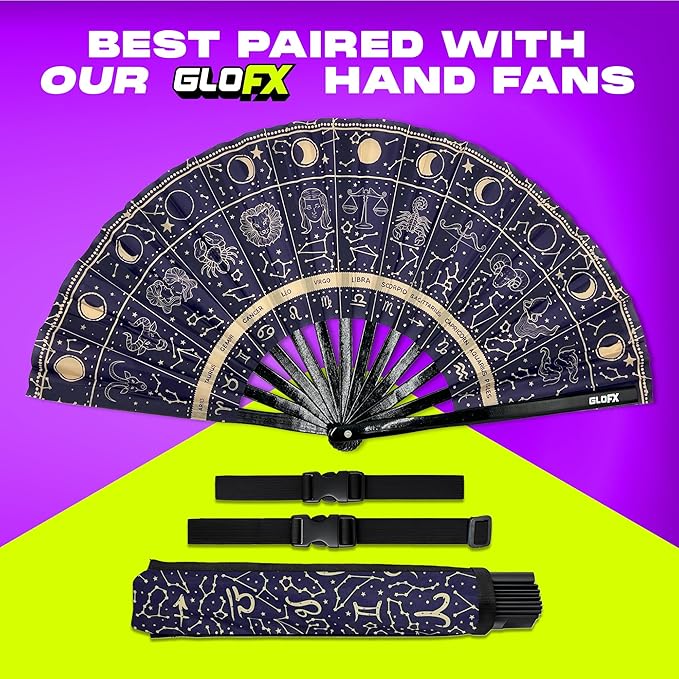 GloFX Zodiac Fan Holster – Astrology Belt Holster for Folding Hand Fans – Fan Holder Pouch for Waist or Belt – Fan Accessory for Festivals and Performances