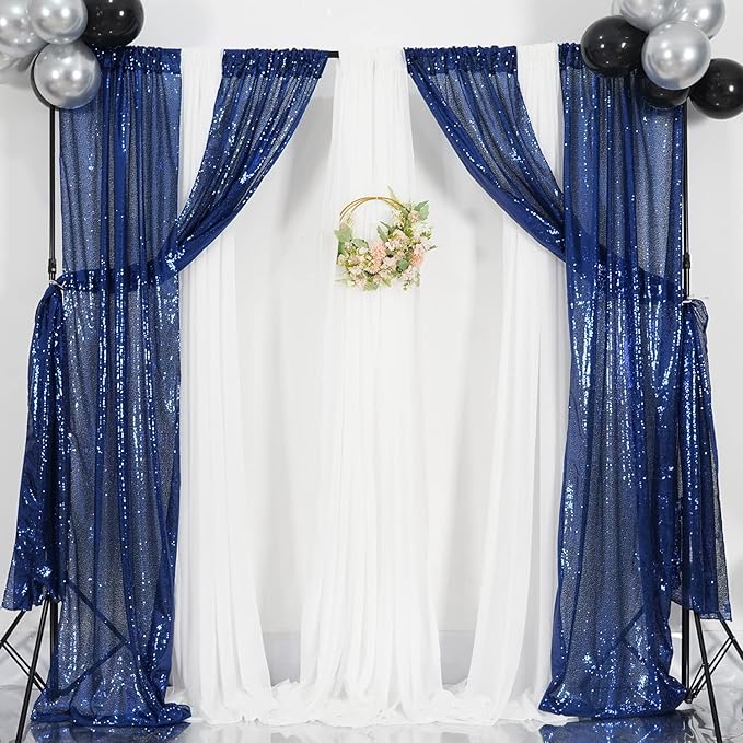 Poise3EHome 2Pcs 2Ft x 8Ft Navy Blue Sequin Backdrop Curtain,Navy Blue Glitter Photography Background for Independence Day,Memorial Day,Labor Day,Veterans Day