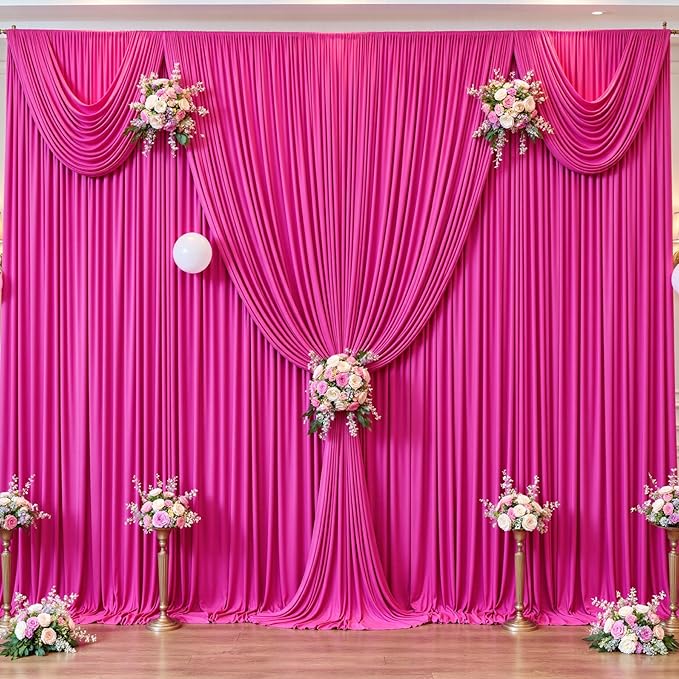20ft x 12ft Hot Pink Backdrop Curtains Wrinkle Free Backdrop Curtain for Wedding Parties Pink Fabric Backdrops Drapes Back Drop Cloth Bridal Shower Stage Curtains Wedding Decorations for Reception