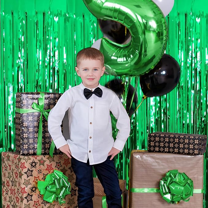 Green Foil Fringe Curtain 3.3×8.3FT 6 Packs, Metallic Tinsel Curtains Party Streamers for Birthday Graduation Baby Shower Decoration (6pcs,3.3FT×8.3FT, Green)