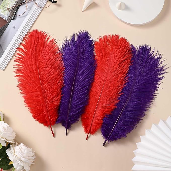 YAKRUNA 30PCS Red Ostrich Feathers Bulk 12-14 Inches for Centerpieces for Wedding Birthday Gatsby Party, Decorative Plumes for Vase & Table & Christmas Tree Decor (30-35cm, Red)