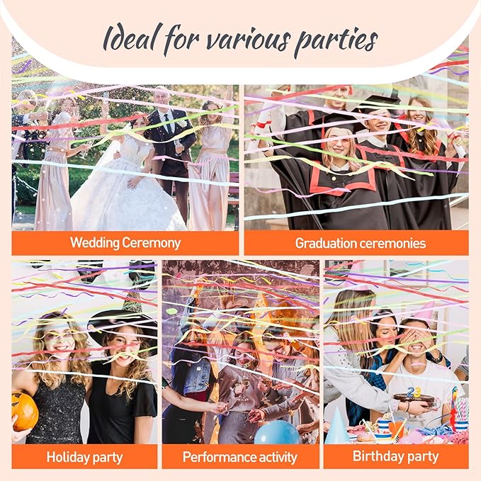 No Mess Streamers 50pack, Colorful Confetti Poppers,Hand Throw Party Poppers No Mess for Birthday, Graduation, Wedding Send Off, Engagement Party Favors(Colorful 50Pack)