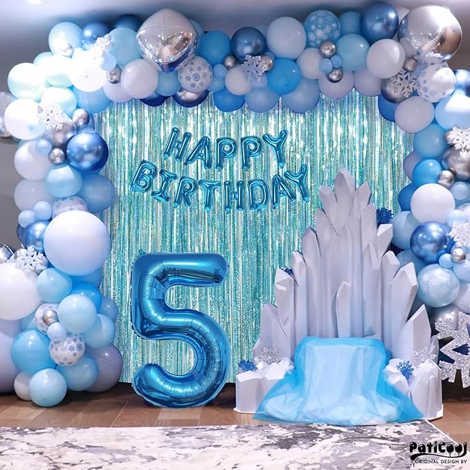 Light Blue Streamers Party Decorations - Thicken 2 Pack 3.2 x 8.2 FT - Blue Foil Fringe Backdrop Curtains for Birthday, Baby Shower, Bachelorette, Frozen, Pool, Under The Sea, Beach Party Decorations