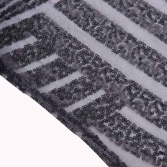 Efavormart 120" Black Sparkly Sequin Geometric Tulle Round Tablecloth