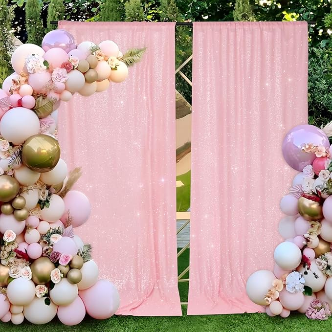 PartyDelight Sequin Backdrop Pink 2 Panels 5Ft x 10FT Photography Christmas Back Drop