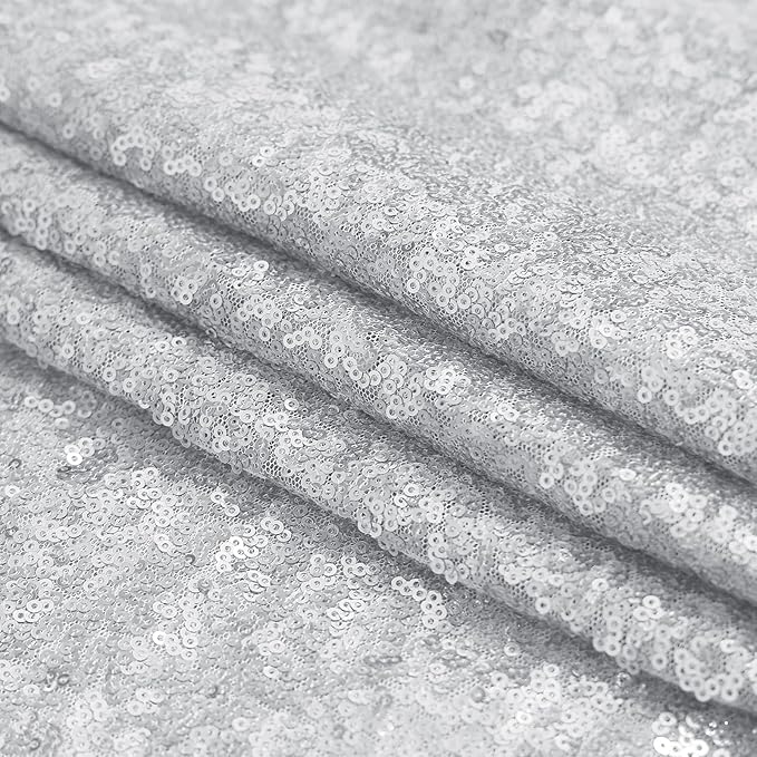Sugargirl Silver Sequin Backdrop Curtain 2FTx8FT Glitter Background Drapes Sparkle Photography Backdrop for Party Wedding Birthday Wall Decor(2 Panels,Silver