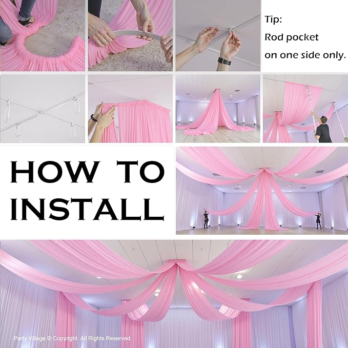 PartyVillage 2 Panels 5ftx30ft Baby Pink Ceiling Drapes for Wedding Parties â 30 FT Extra Long Thick Polyester Wrinkle-Free Drapery Tent Decor Decorations for Birthday Party Ceremony Stage Swag