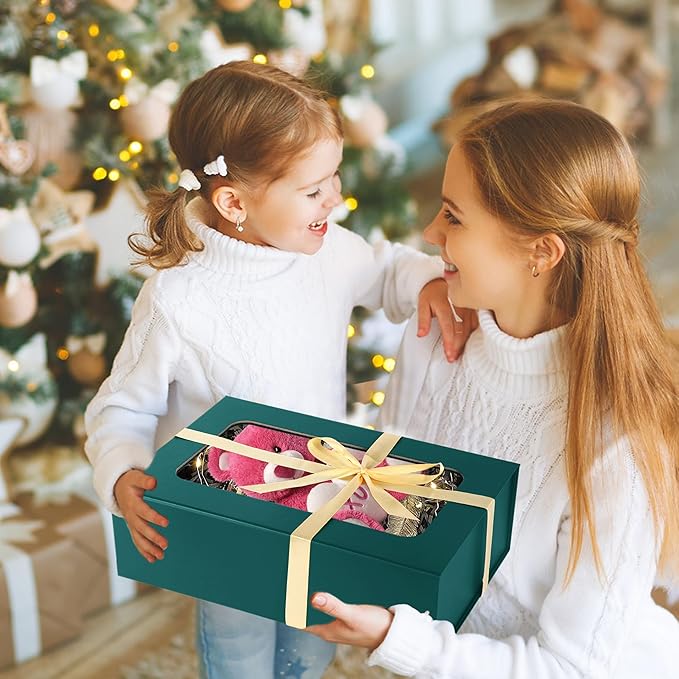 Green Large Gift Boxes with Window, 13.5"x9"x4.3" Bridesmaid Boxe for Gift Giving,Birthday Gift Box with Magnetic,Closure Lid Gift Boxes for Presents,Cute Boxe,Luxury for Gift Packaging,Gift Box for Wrapping Gifts