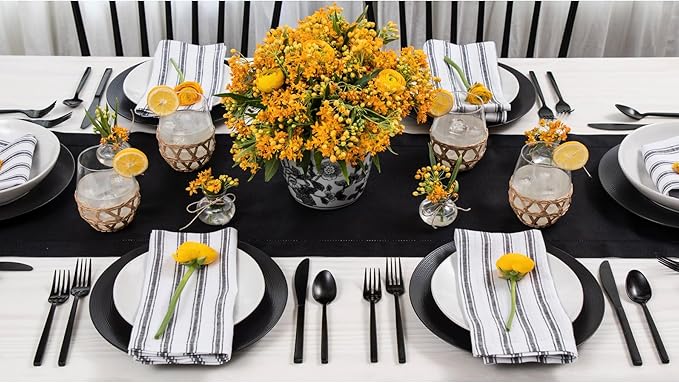 Solino Home Linen Black Table Runner 36 Inches - Classic Hemstitch, 100% Pure Linen Coffee Table Runner 14 x 36 Inch Ideal for Dresser Tables - Fall, Autumn, Halloween, Thanksgiving, Holiday