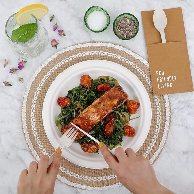 150pcs 100% Compostable 9in Paper Plates, Heavy Duty Disposable Eco Friendly Dinner Plates, Biodegradable Made of Sugarcane Fiber
