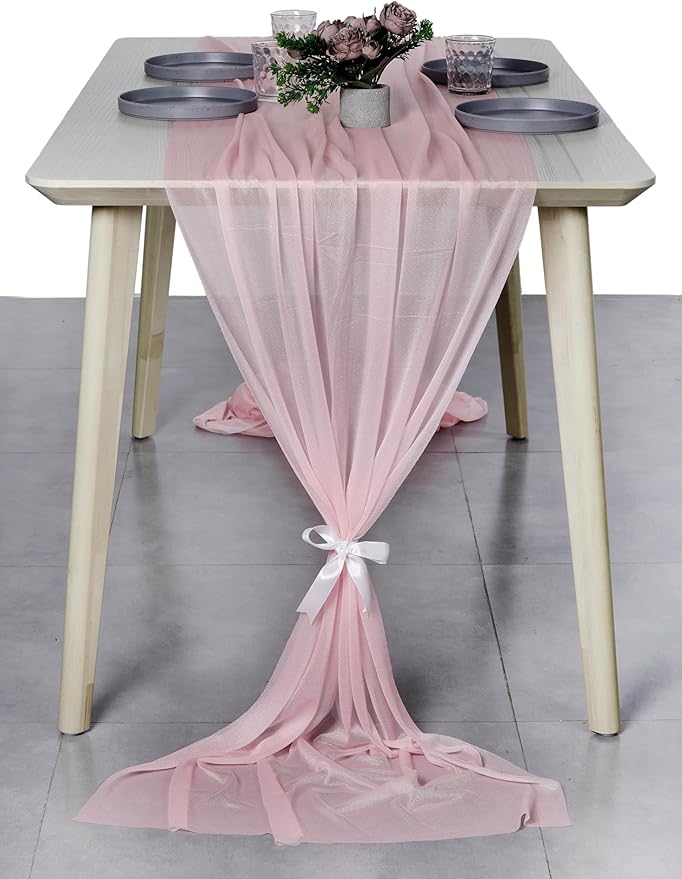 MDS Halloween Chiffon Table Runner - 12 Pack, 29 x 170 Inches, 14ft Each - Sheer Spooky Table Runners for Haunted House Parties, Trick-or-Treat Tables, Witchy Décor, Wedding & Events - Blush Pink